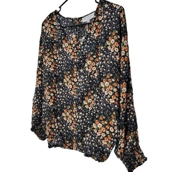 Hayden Luca Dolman V-Neck  Floral Print Sheer Long Sleeve Top Blouse Women Sz S - Picture 6 of 9